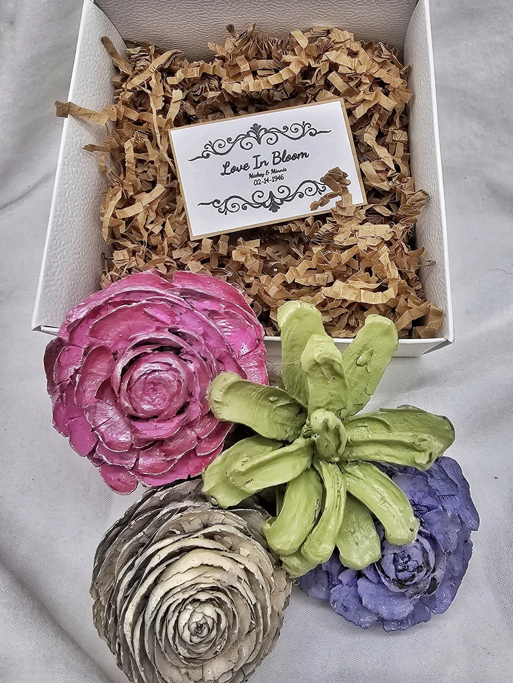 Floral Magnets For Wedding And Bridal Favors... Made From Pinecones!